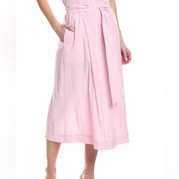 VINCE SQUARE NECK LINEN BLEND PINK MIDI DRESS size large brand new with tags - Picture 4 of 12